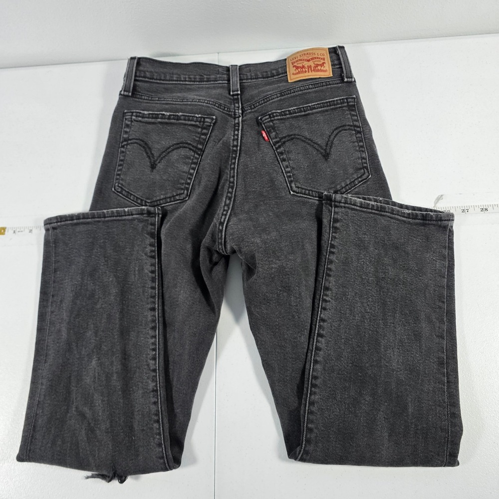 Levis Wedgie Straight Jeans Womens 28 Black Distressed High Rise Button Fly - Picture 3 of 9